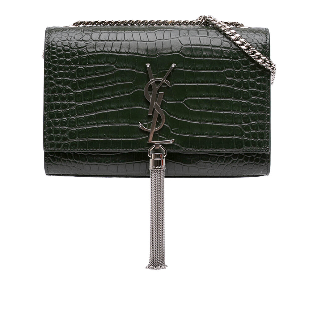 Pre-Loved Saint Laurent Medium Croc Embossed Leather Kate Tassel Crossbody